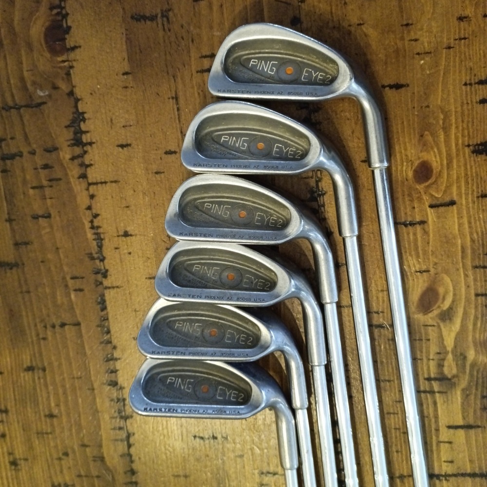Ping Eye 2 Red Dot Iron Set 4-9 PW RH Steel Shafts Missing 5 Iron Vintage USA